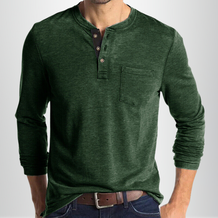 Henley manches longues homme blanc, coupe cintrée, tissu coton mélangé doux, parfait pour style classique et occasions divers