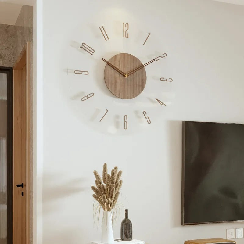 "Horloge murale nordique en bois 40cm, design minimaliste, élégante et silencieuse pour intérieur contemporain, Home & Décora