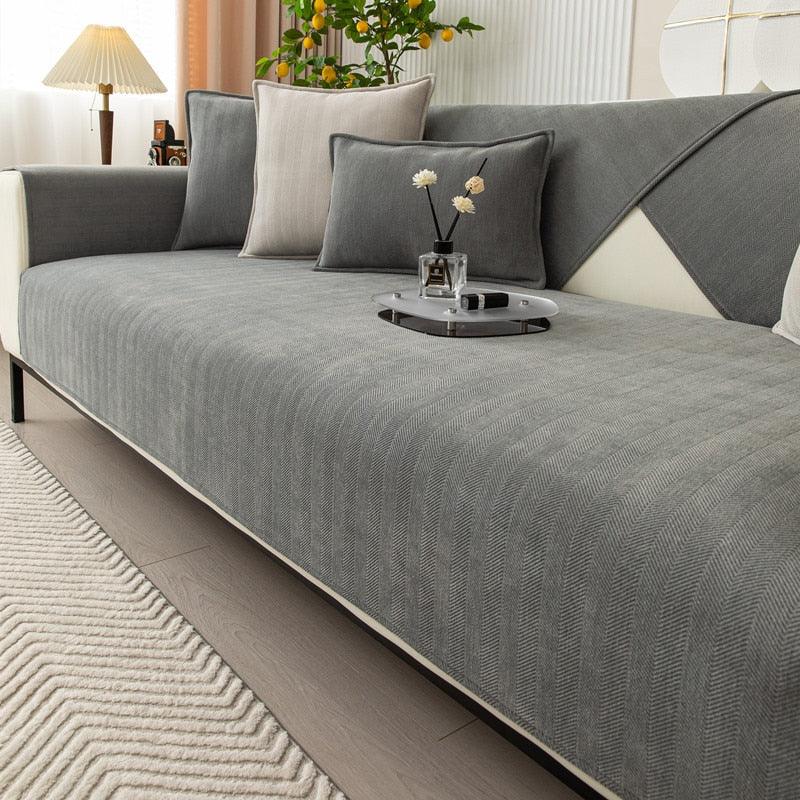 "Housse de canapé antidérapante chic, design moderne, protection contre taches, plusieurs couleurs pour tout décor."