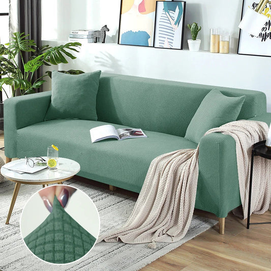 "Housse de canapé élastique beige chic, ajustement impeccable, protège et embellit divers styles de canapés."