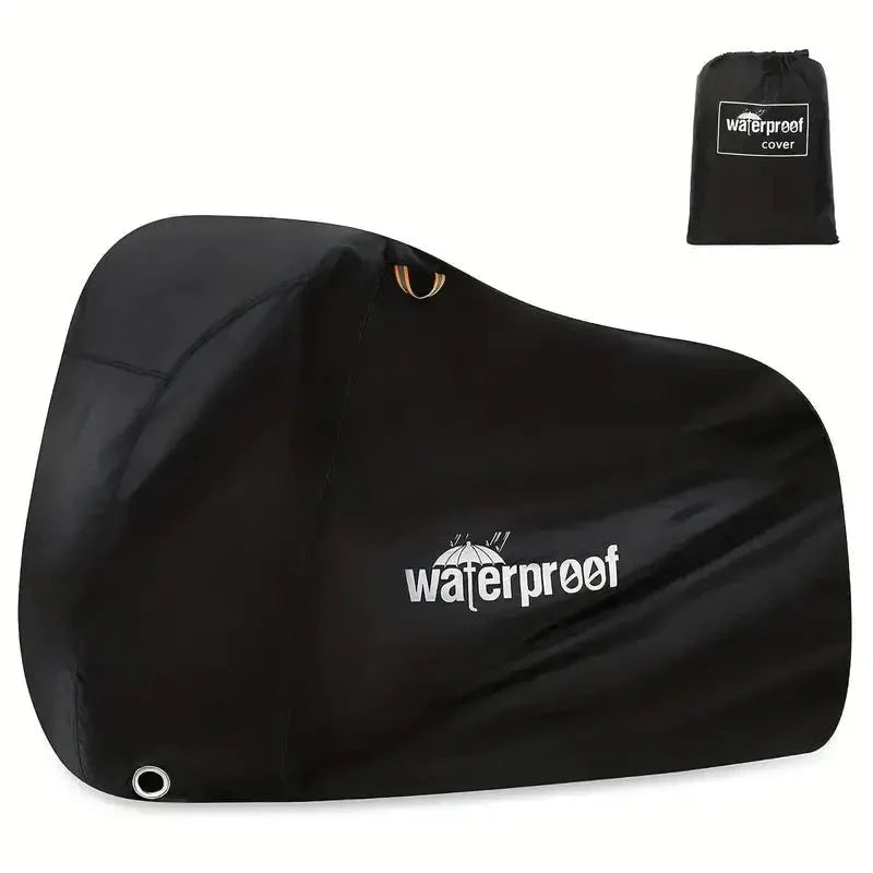 Housse de vélo imperméable 3 couches, anti-UV, protège vélo des intempéries avec sangles de fixation, vue sur vélo.