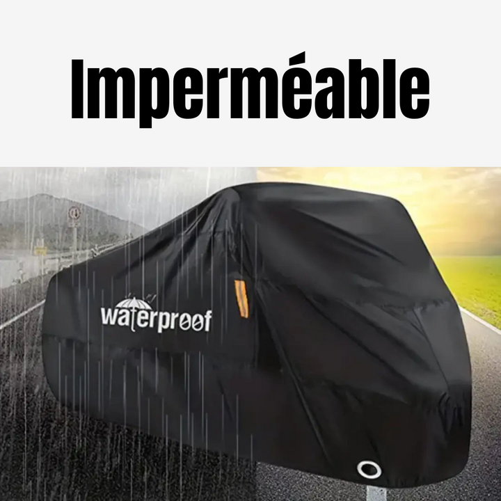 Housse de vélo imperméable 3 couches, anti-UV, protège vélo des intempéries avec sangles de fixation, vue sur vélo.
