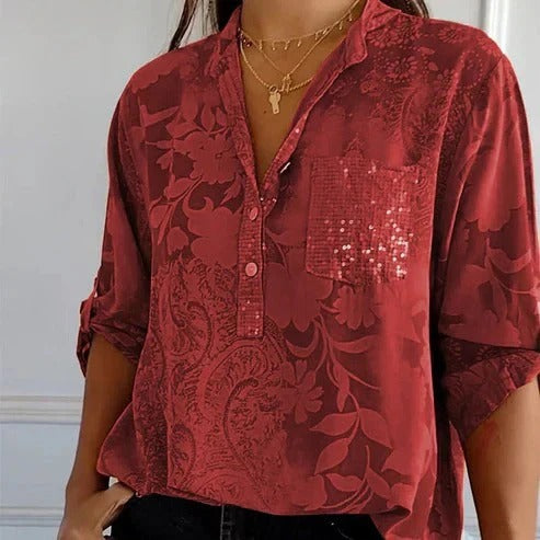 Blouse Femme à Manches Longues Motif Floral | Été Décontracté