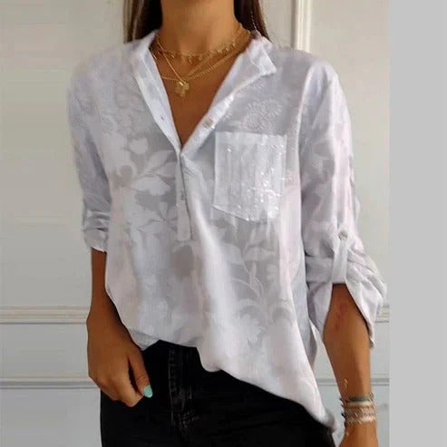 Blouse Femme à Manches Longues Motif Floral | Été Décontracté