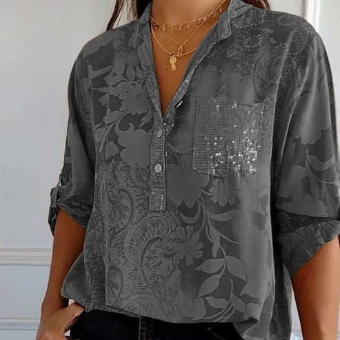 Blouse Femme à Manches Longues Motif Floral | Été Décontracté