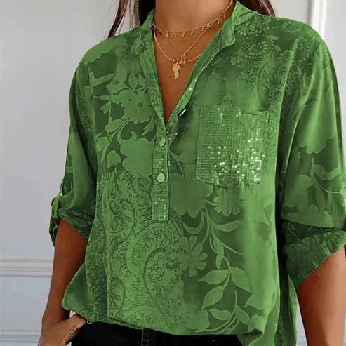 Blouse Femme à Manches Longues Motif Floral | Été Décontracté