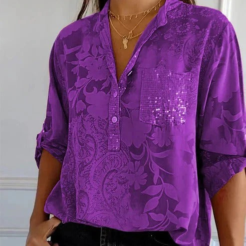 Blouse Femme à Manches Longues Motif Floral | Été Décontracté