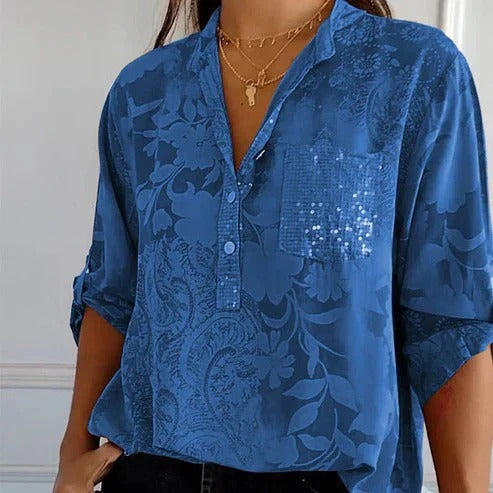 Blouse Femme à Manches Longues Motif Floral | Été Décontracté