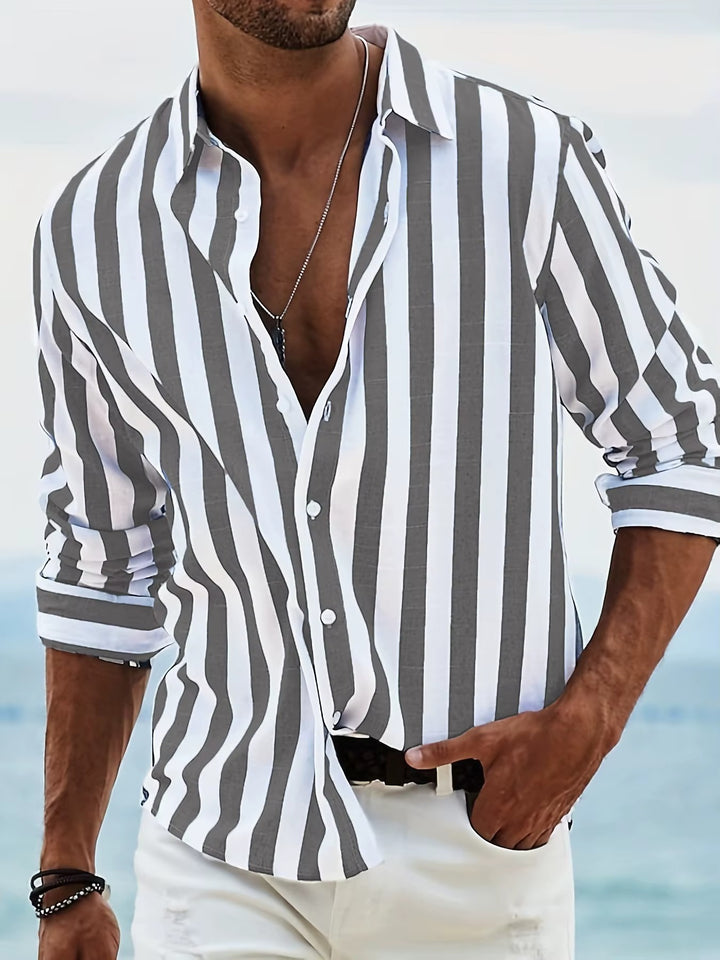 James Chemise d’Été Homme - Lin & Coton Rayée Décontractée