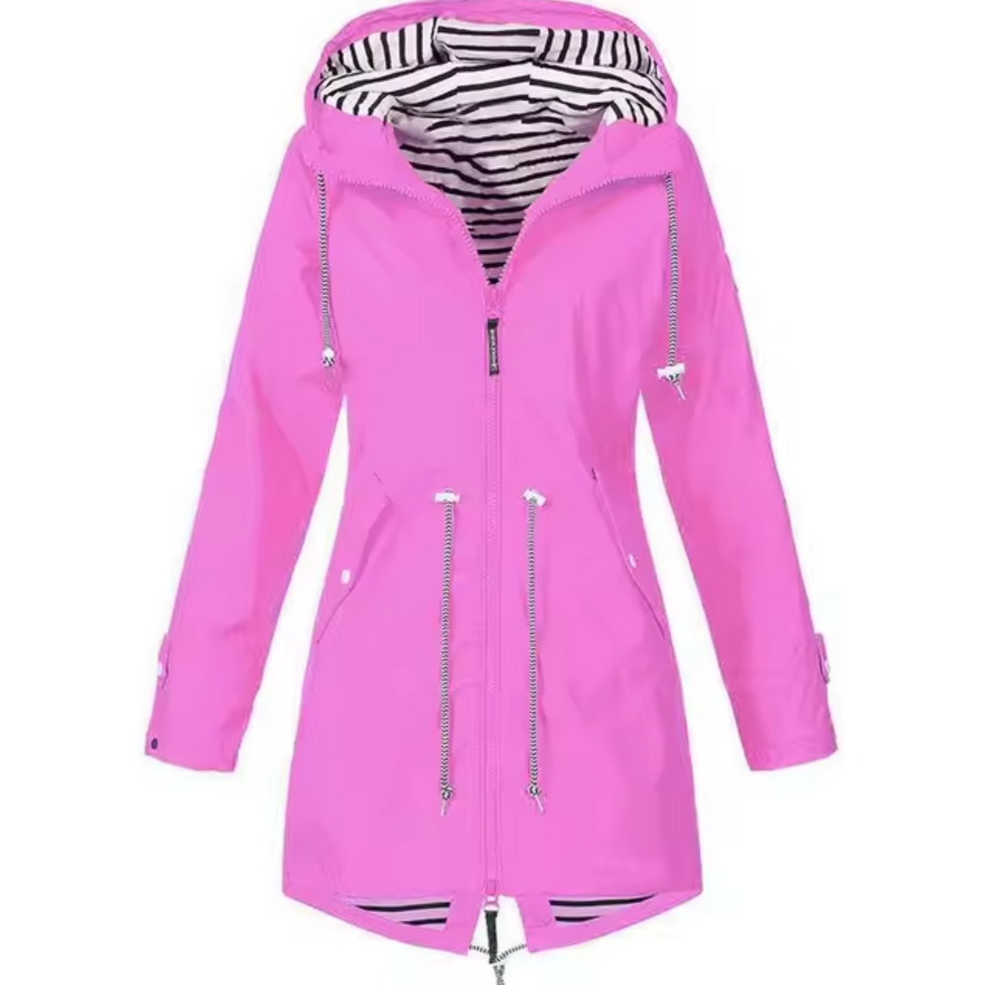 "Imperméable femme élégant Daria, moderne, noir, avec capuche, design sophistiqué, protection pluie, taille varied"