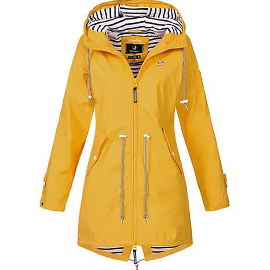"Imperméable femme élégant Daria, moderne, noir, avec capuche, design sophistiqué, protection pluie, taille varied"