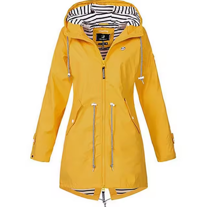 "Imperméable femme élégant Daria, moderne, noir, avec capuche, design sophistiqué, protection pluie, taille varied"