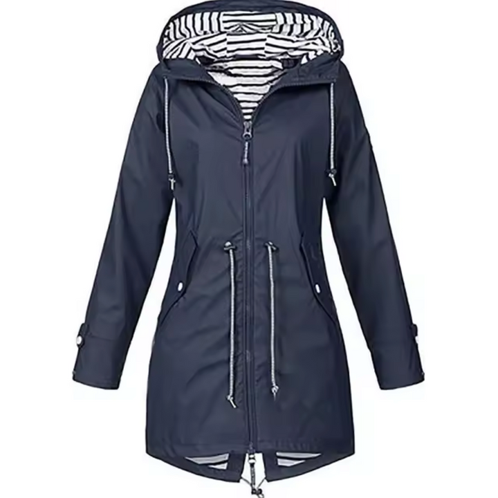 "Imperméable femme élégant Daria, moderne, noir, avec capuche, design sophistiqué, protection pluie, taille varied"