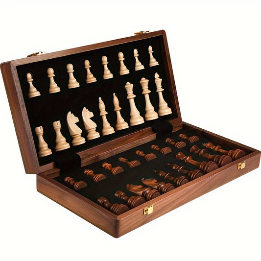 Jeu d'échecs en bois massif, design élégant, pièces artisanales, idéal pour les amateurs, décoration intérieure chic.