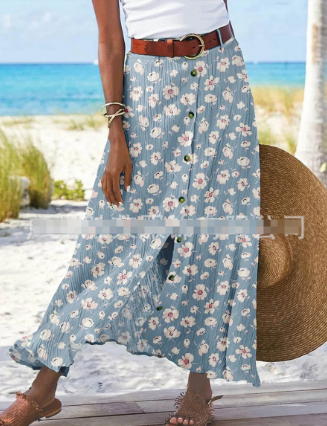 Jupe longue bleue maxi à imprimé floral jeune, fluide et confortable, idéale pour une touche d'élégance moderne.