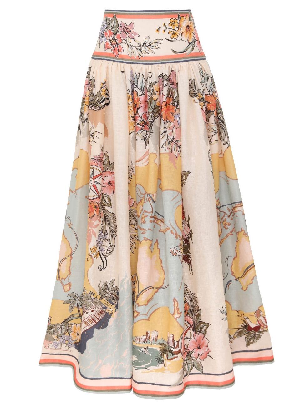 "Jupe midi élégante taille haute avec motifs floraux doux, parfaite pour un look bohème et féminin en toute saison."