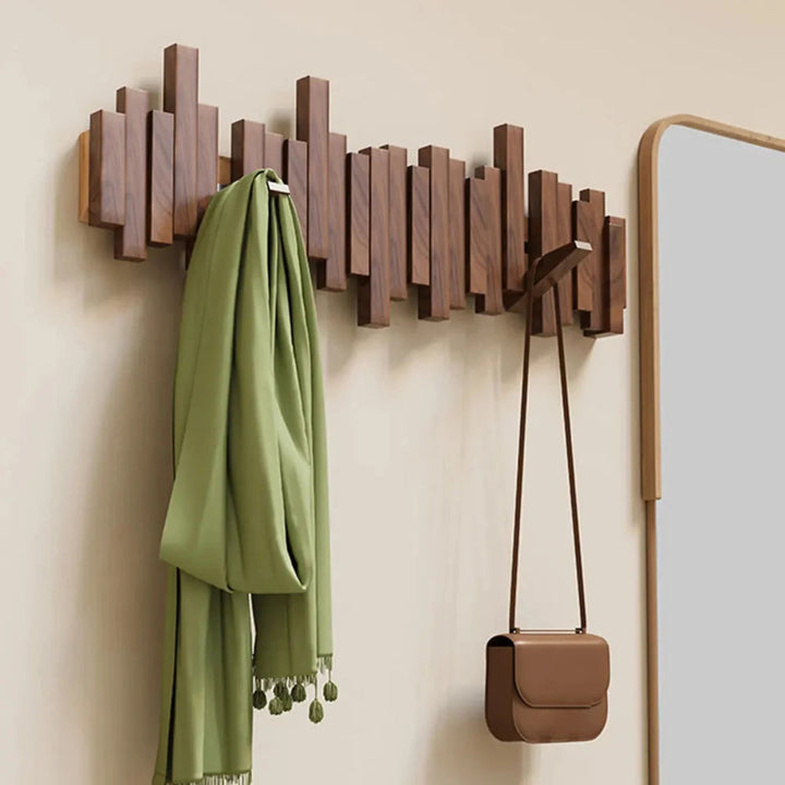 Kapstok piano en bois noble, élégant et solide, avec crochets pour vestes. Design en noyer ou hêtre. Idéal pour la décoration