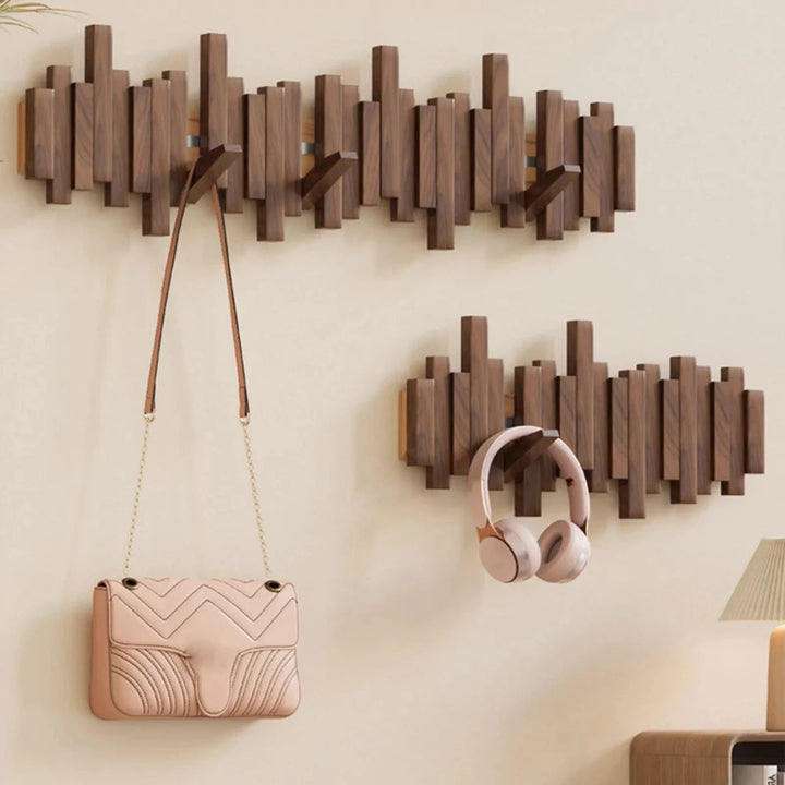 Kapstok piano en bois noble, élégant et solide, avec crochets pour vestes. Design en noyer ou hêtre. Idéal pour la décoration