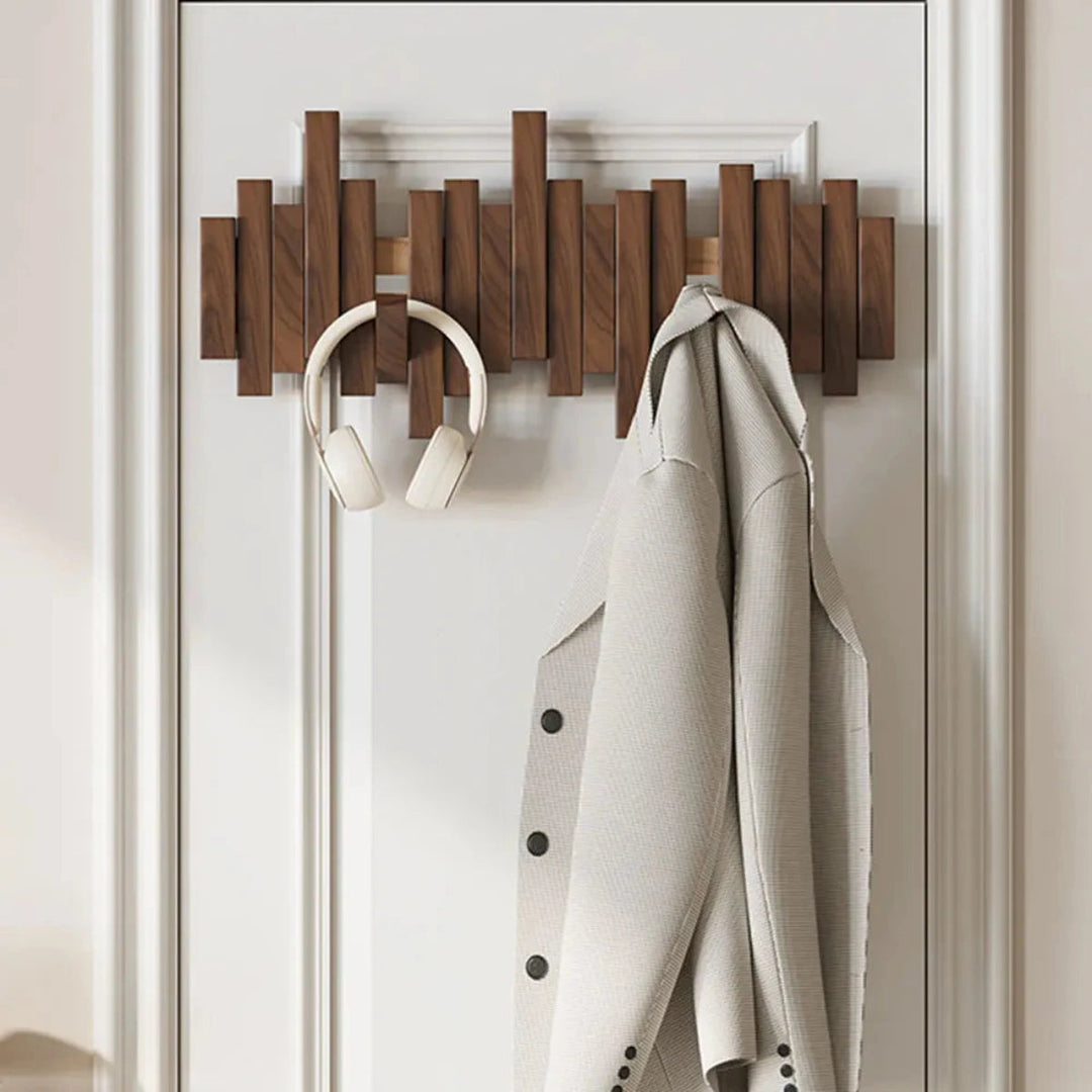 Kapstok piano en bois noble, élégant et solide, avec crochets pour vestes. Design en noyer ou hêtre. Idéal pour la décoration