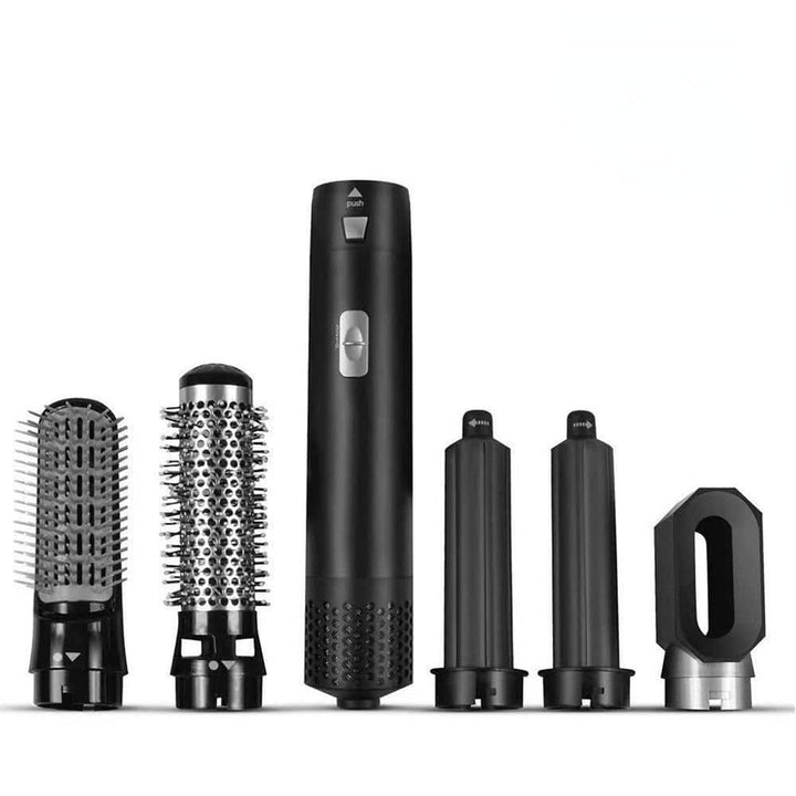 "Kit coiffure brosses à air chaud multifonctions, brosses rondes et lissantes, coloris élégants: or, magenta, noir, rose."