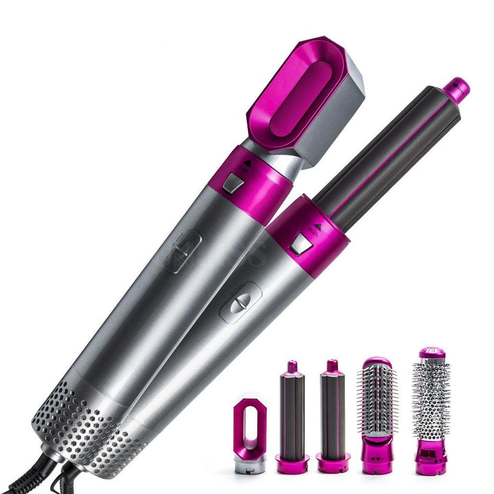 "Kit coiffure brosses à air chaud multifonctions, brosses rondes et lissantes, coloris élégants: or, magenta, noir, rose."