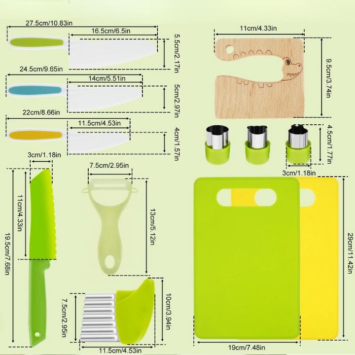 Kit d'ustensiles de cuisine MiniChef pour enfants, coloré avec motifs amusants, conçu pour sécurité et créativité des petits 
