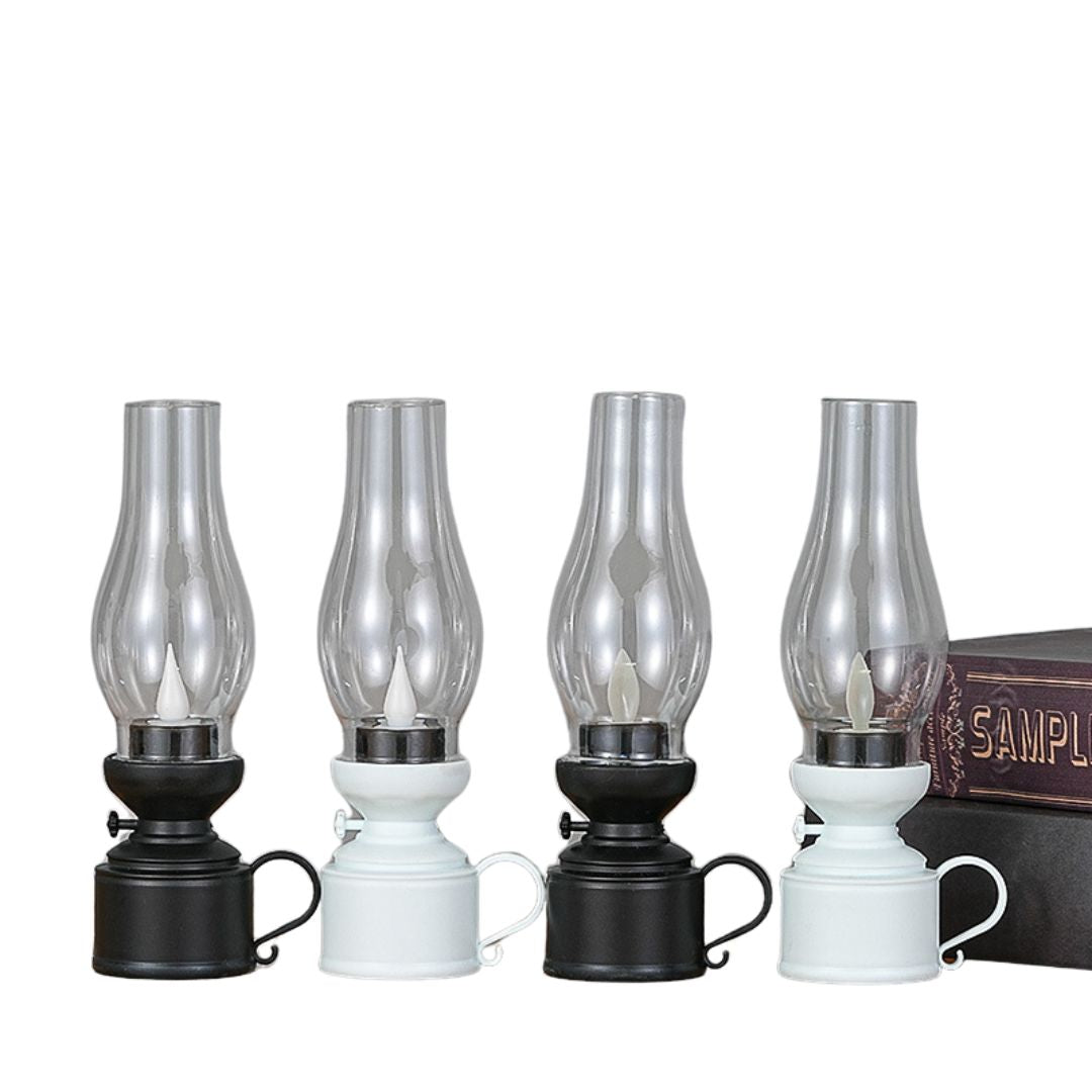 "Lampe à huile LED élégante avec effet de flamme réaliste et choix de couleurs, idéale pour une ambiance chaleureuse et sécur