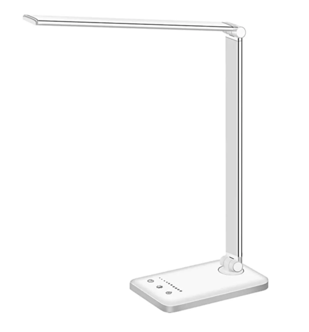 "Lampe de bureau LED ajustable moderne avec bras flexible et charge USB, idéale pour un éclairage directionnel et élégant."