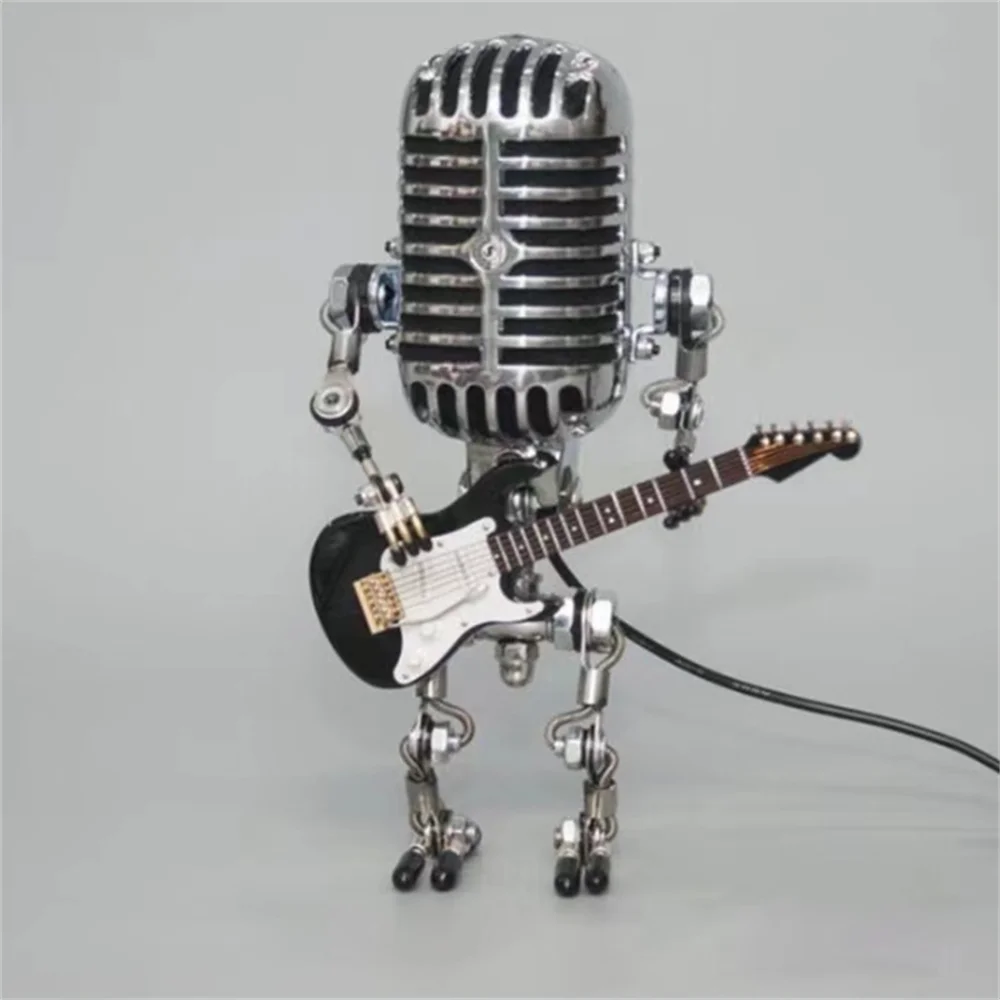 "Lampe de table robotique avec guitare, design original et artistique, ambiance chaleureuse pour décoration intérieure"