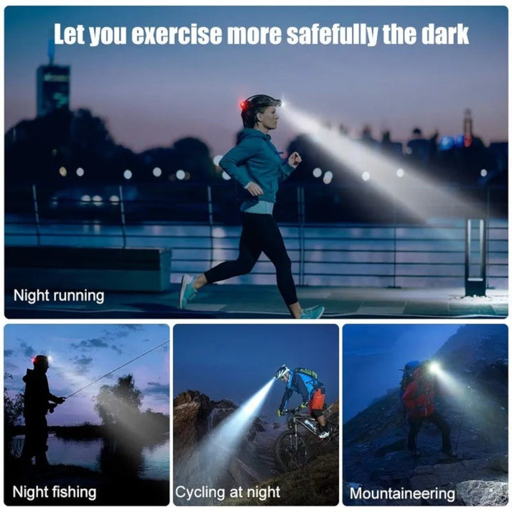 Lampe frontale étanche LED, puissante et rechargeable, avec faisceau lumineux réglable pour aventures nocturnes.