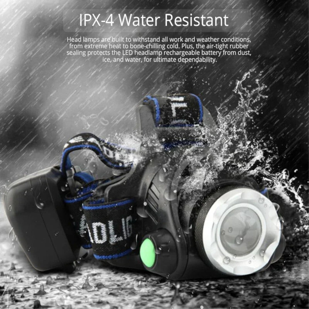 Lampe frontale étanche LED, puissante et rechargeable, avec faisceau lumineux réglable pour aventures nocturnes.