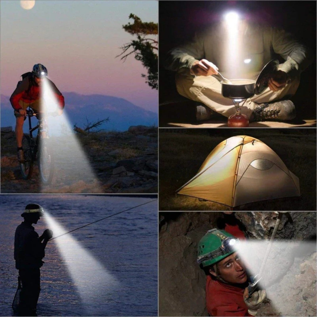 Lampe frontale étanche LED, puissante et rechargeable, avec faisceau lumineux réglable pour aventures nocturnes.