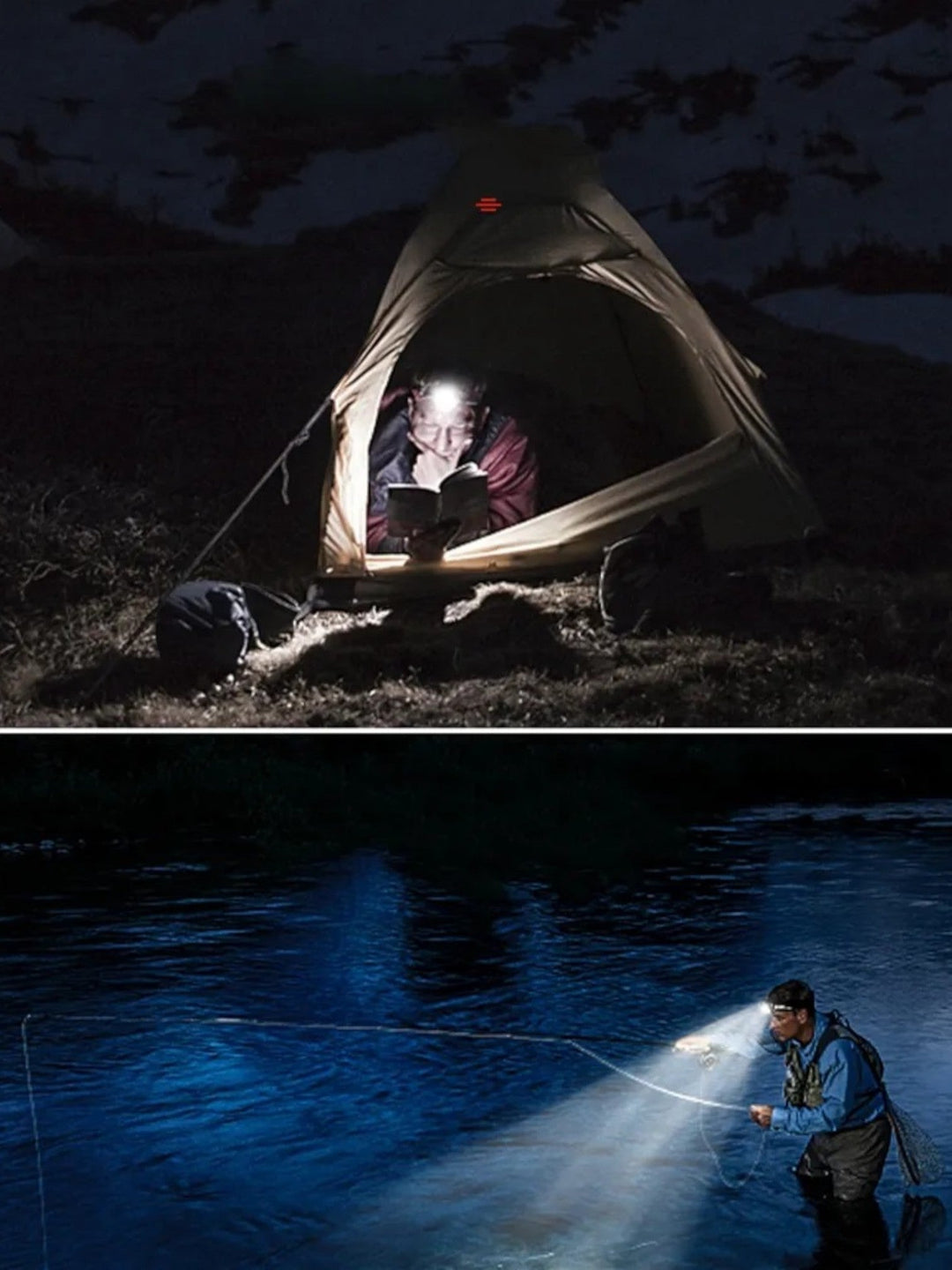 Lampe frontale étanche LED, puissante et rechargeable, avec faisceau lumineux réglable pour aventures nocturnes.