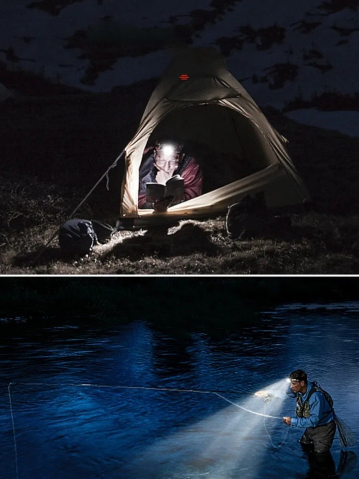 Lampe frontale étanche LED, puissante et rechargeable, avec faisceau lumineux réglable pour aventures nocturnes.