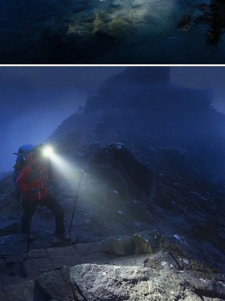 Lampe frontale étanche LED, puissante et rechargeable, avec faisceau lumineux réglable pour aventures nocturnes.