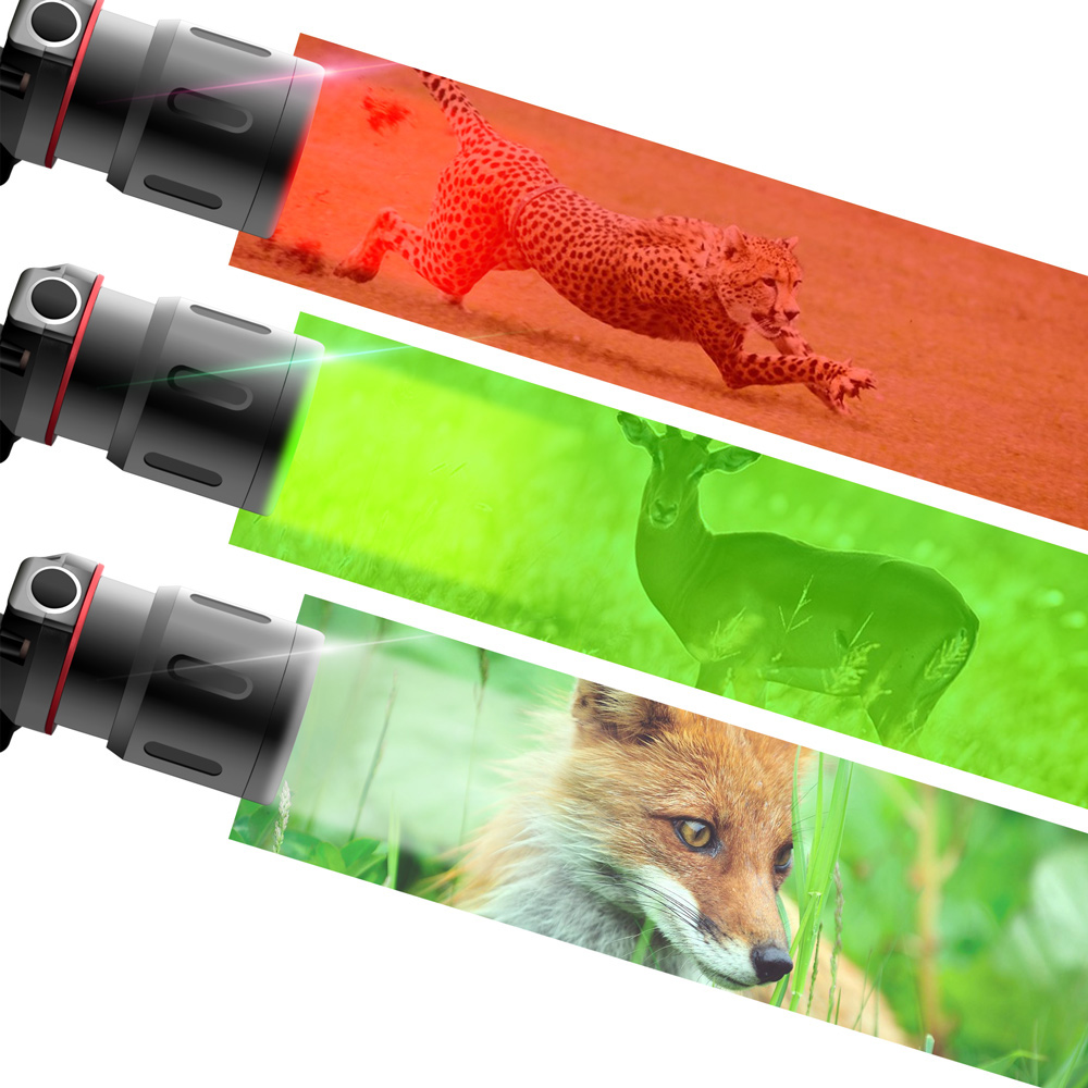 "Lampe frontale LED rechargeable avec bandes lumineuses blanche, rouge et verte, idéale pour randonnées et camping"