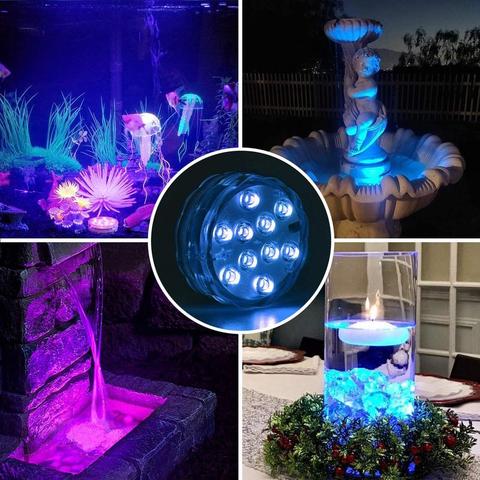 Lampe LED étanche sous-marine avec télécommande, 16 couleurs, modes lumineux variés pour piscine ou étang.