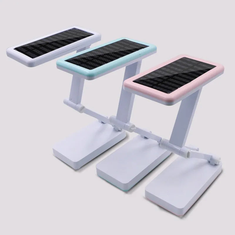 Lampe LED pliable rechargeable solaire, design compact, coloris Blanc, Rose, Vert pour intérieur et extérieur.