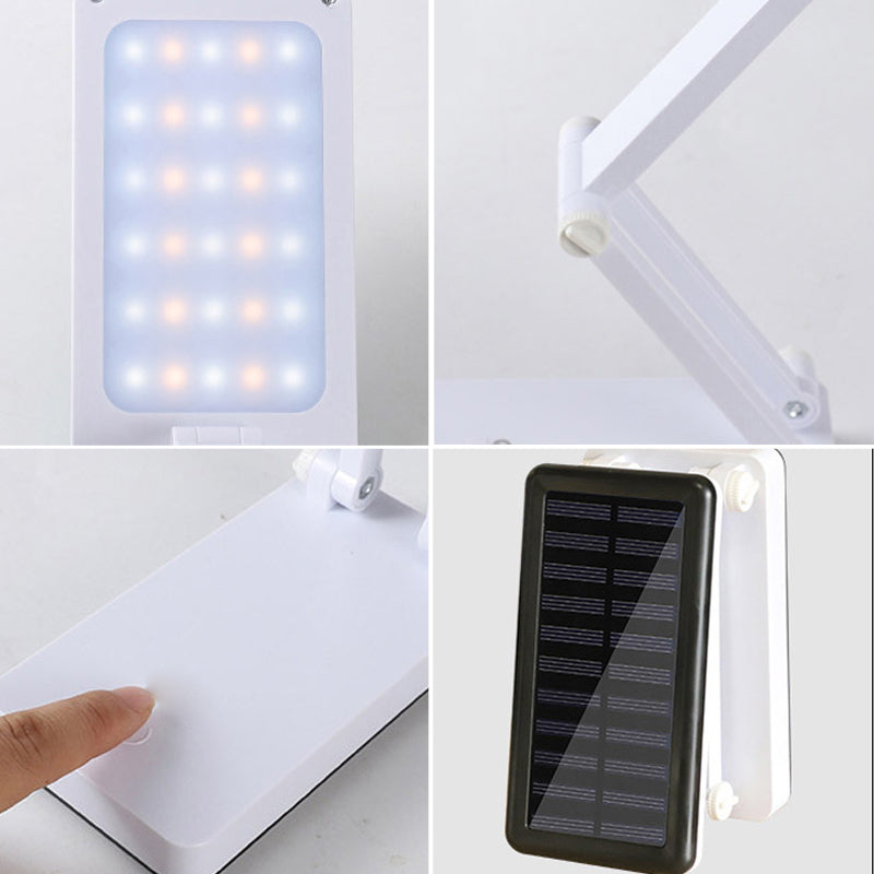 Lampe LED pliable rechargeable solaire, design compact, coloris Blanc, Rose, Vert pour intérieur et extérieur.