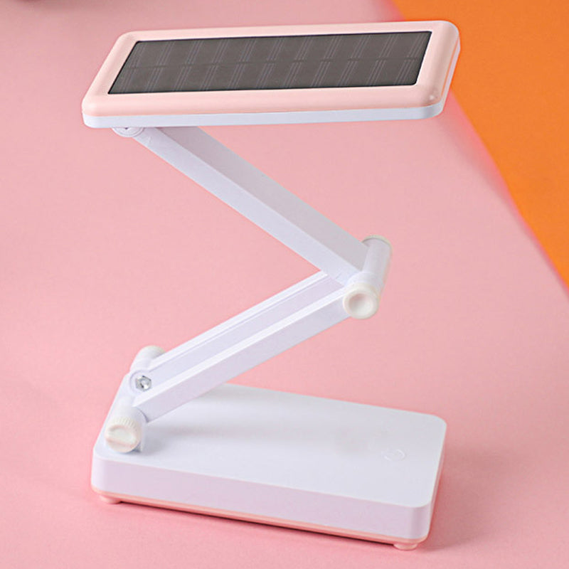 Lampe LED pliable rechargeable solaire, design compact, coloris Blanc, Rose, Vert pour intérieur et extérieur.