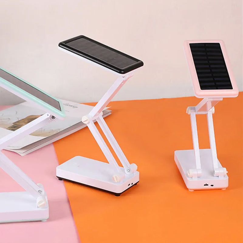 Lampe LED pliable rechargeable solaire, design compact, coloris Blanc, Rose, Vert pour intérieur et extérieur.