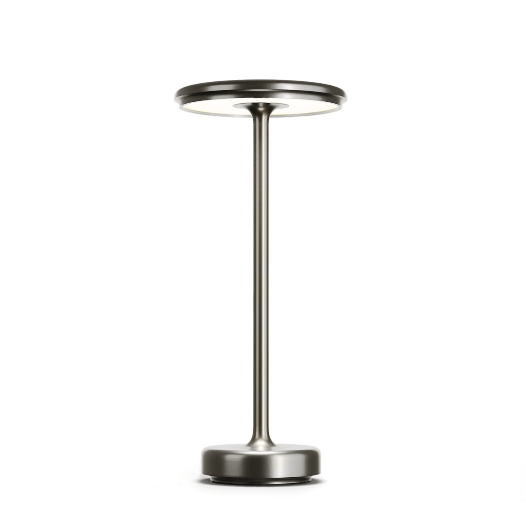 "Lampe LED sans fil rechargeable, design moderne minimaliste, coloris or, éclairage élégant pour intérieur contemporain"