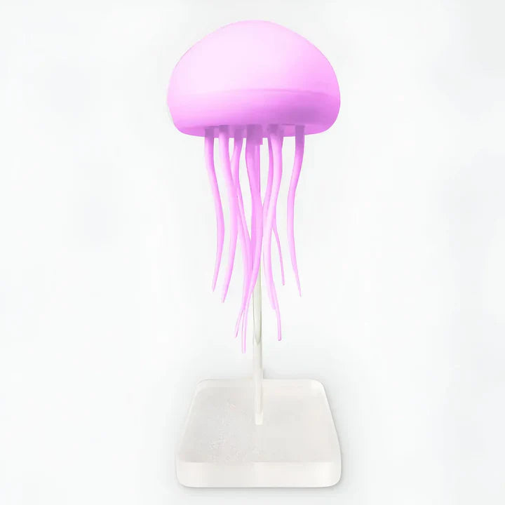 "Lampe méduse LED hypnotique avec couleurs changeantes, simulation mouvement fluide, ambiance relaxante, lumineuse."
