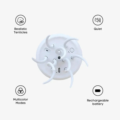 "Lampe méduse LED hypnotique avec couleurs changeantes, simulation mouvement fluide, ambiance relaxante, lumineuse."