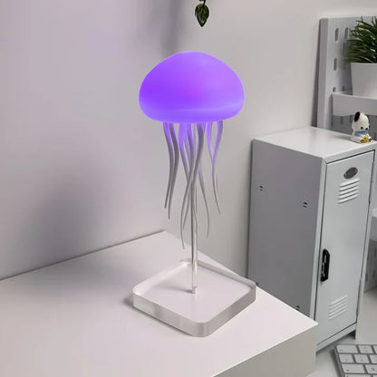 "Lampe méduse LED hypnotique avec couleurs changeantes, simulation mouvement fluide, ambiance relaxante, lumineuse."