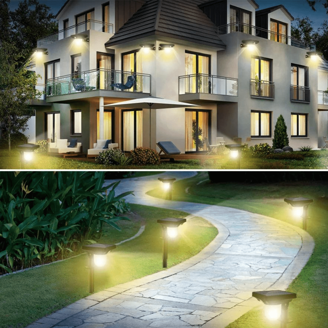 "Lampe solaire jardin, détecteur de mouvement, éclairage extérieur, économie d'énergie, résistante intempéries, design modern
