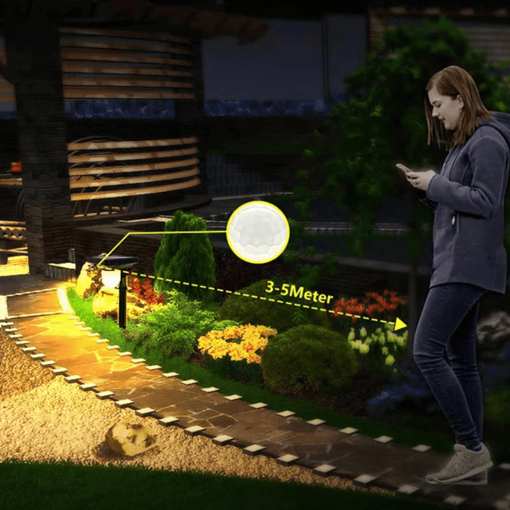 "Lampe solaire jardin, détecteur de mouvement, éclairage extérieur, économie d'énergie, résistante intempéries, design modern