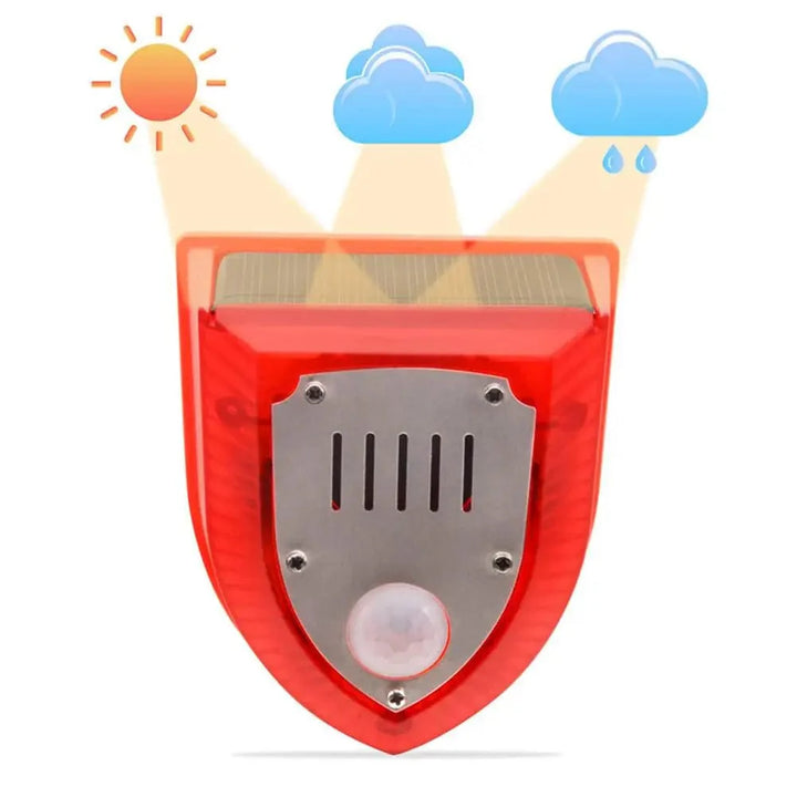 "Lampe solaire LED extérieure, avec capteur de mouvement, répulsif animaux, design robuste IP65, protection jardin."