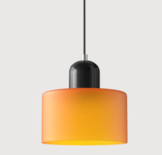 Lampe suspendue en verre avec design Bauhaus, lignes épurées, couleur beige, lumière chaleureuse pour élégance intemporelle.
