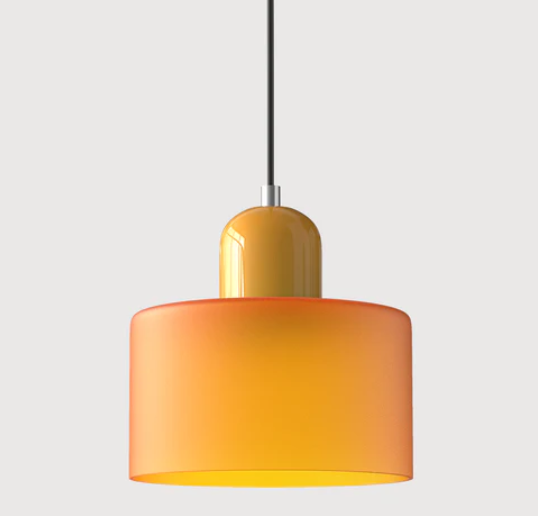 Lampe suspendue en verre avec design Bauhaus, lignes épurées, couleur beige, lumière chaleureuse pour élégance intemporelle.